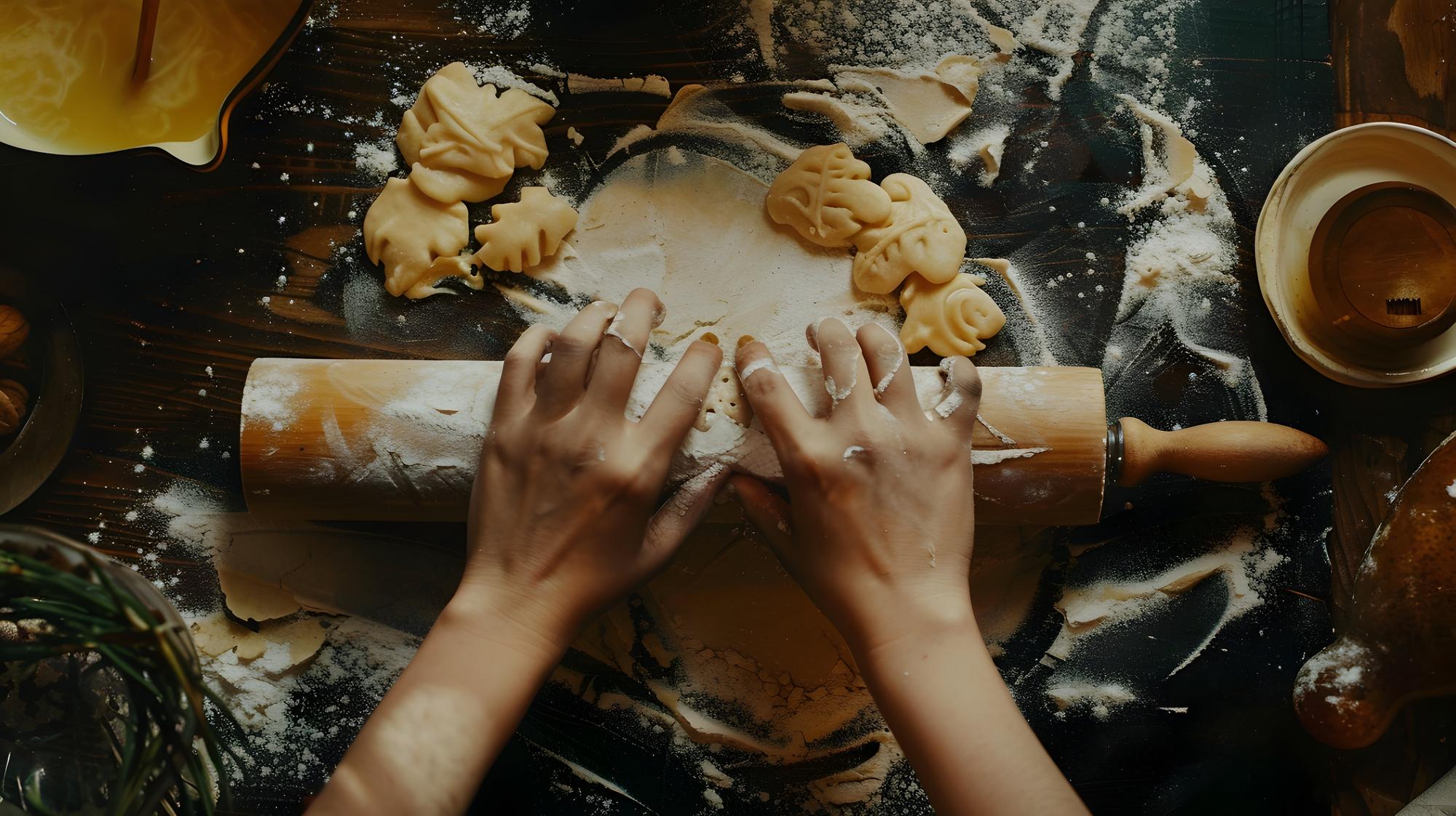 Hands shaping pasta by hand in workshop